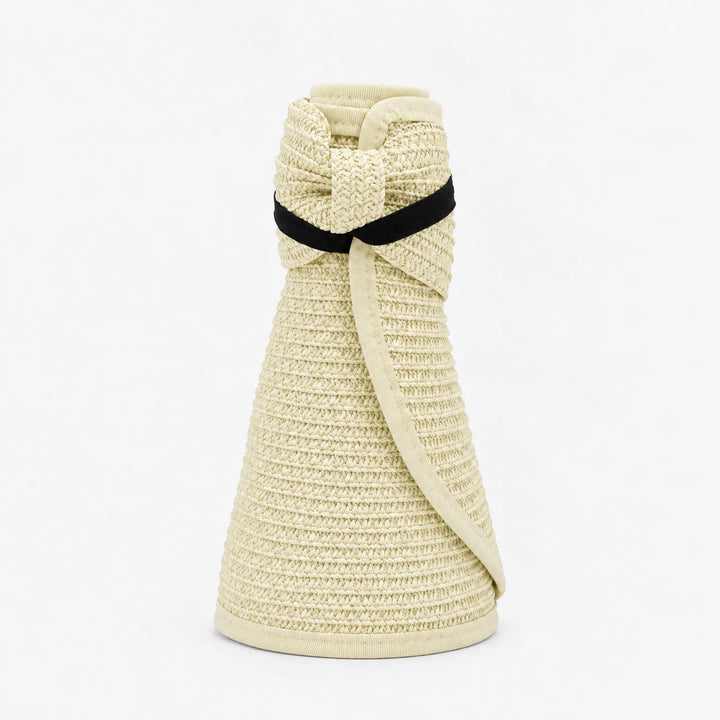 Women's wide brim open top sun hat in beige, ideal for summer beach days