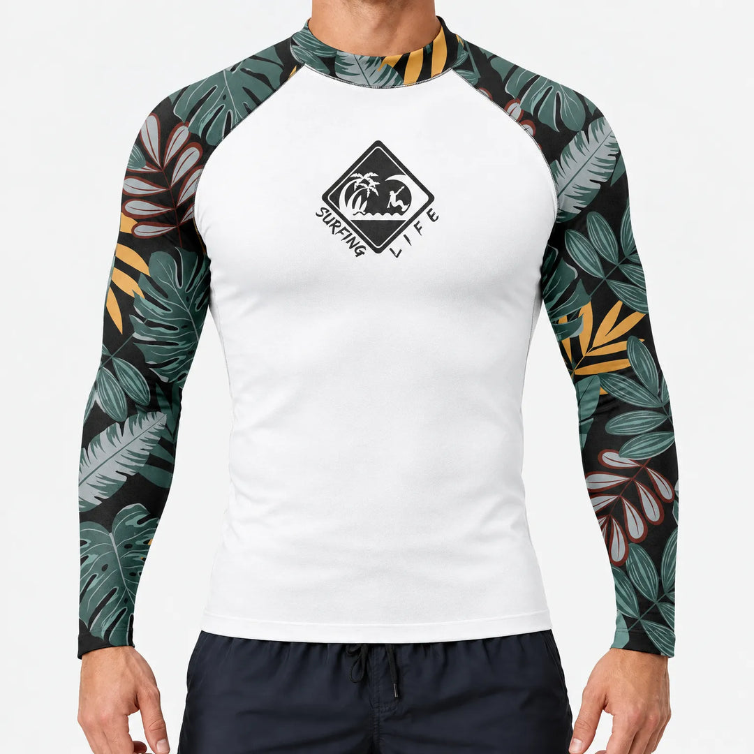 Comfortable fit mens long sleeve rashguard for beach wear