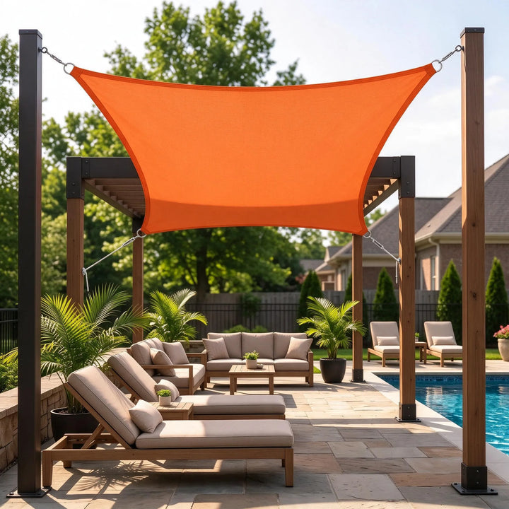 Packaged outdoor sun shade sail ready for patio installation