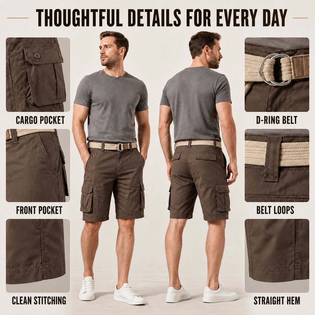 Men's trailford knee-length cargo shorts with multiple utility pockets