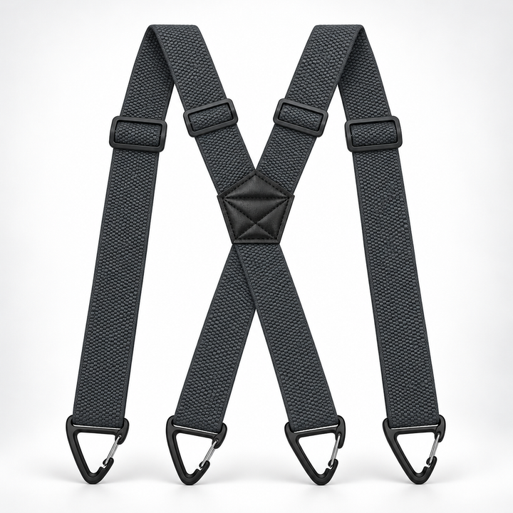 Front clip attachment demonstration on men's heavy-duty braces