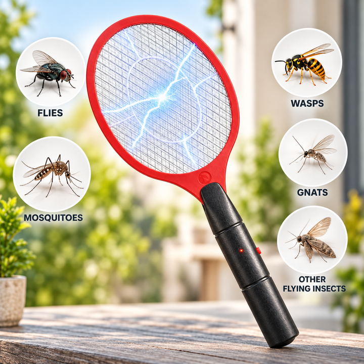 Reusable electric bug zapper swatter for flying pest control