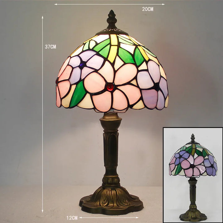 Decorative bedside lamp featuring handcrafted stained glass mosaic