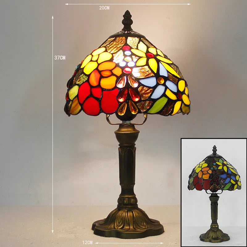 Dimensions diagram of Tiffany table lamp showing height and diameter measurements