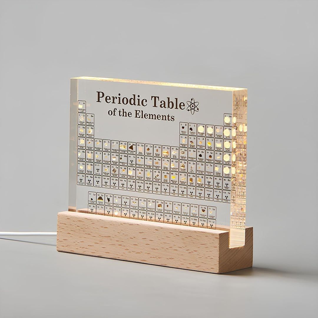 Unisex educational science desk lamp showing element blocks in clear acrylic