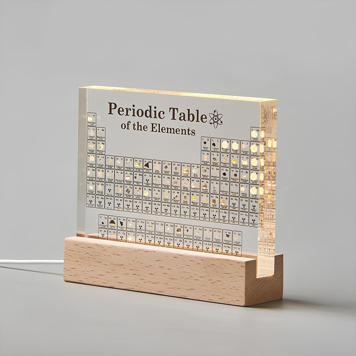 Unisex educational science desk lamp showing element blocks in clear acrylic
