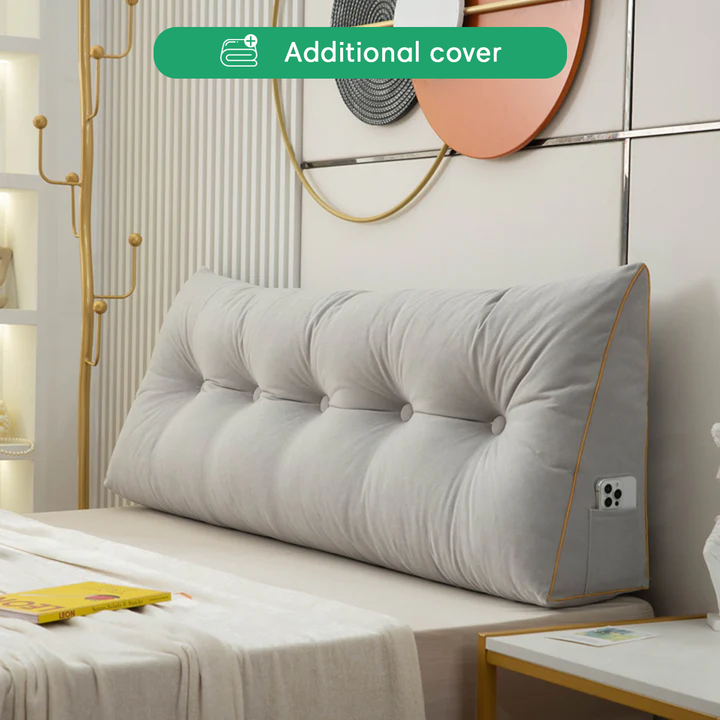 Triangle wedge reading pillow cover in neutral beige fabric with a clean finish