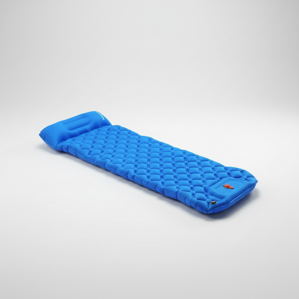Person resting comfortably on the inflatable sleeping pad outdoors