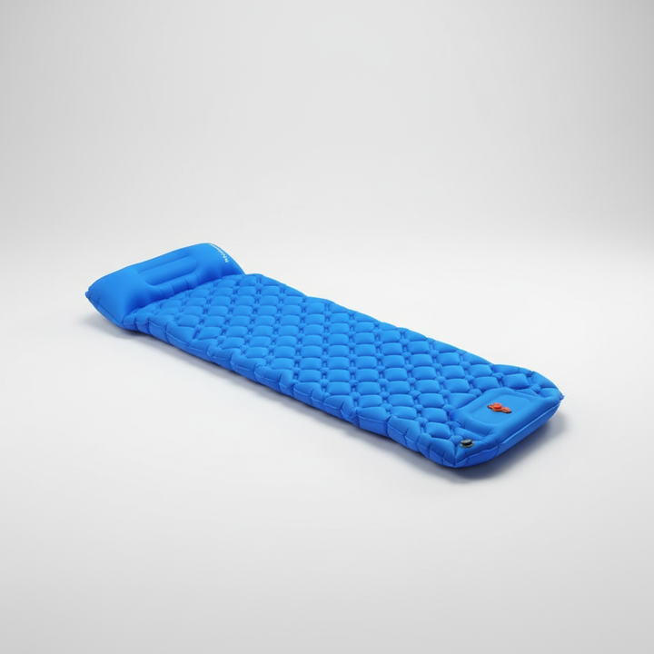Person resting comfortably on the inflatable sleeping pad outdoors