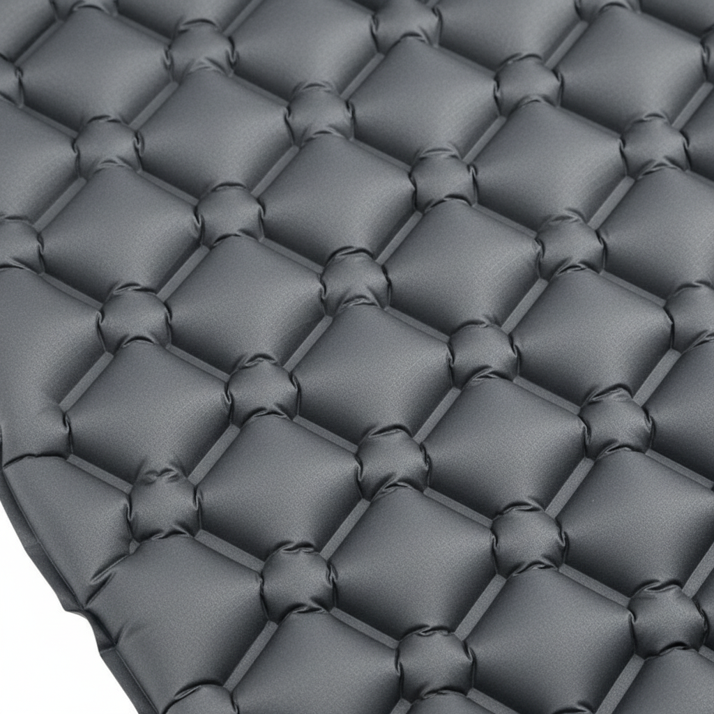 Close-up detail of the contoured supportive air cell pattern on the sleeping mat