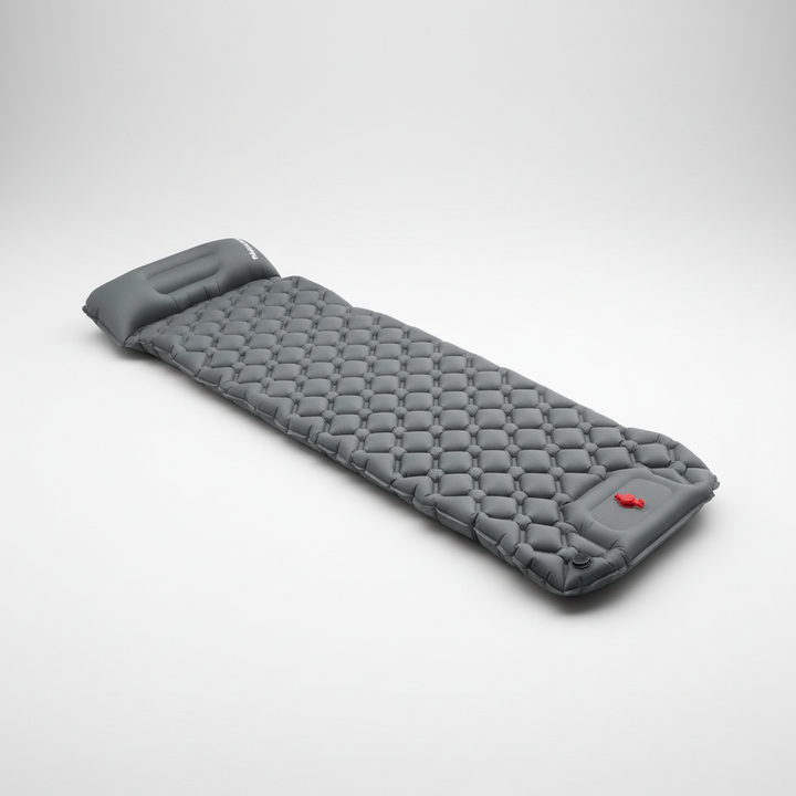 Ultralight inflatable sleeping mat with built-in pump fully inflated for camping