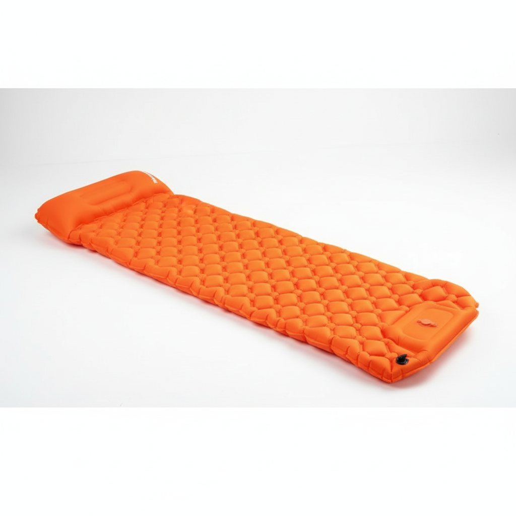 Durable outdoor sleeping pad valve detail for quick deflation and storage