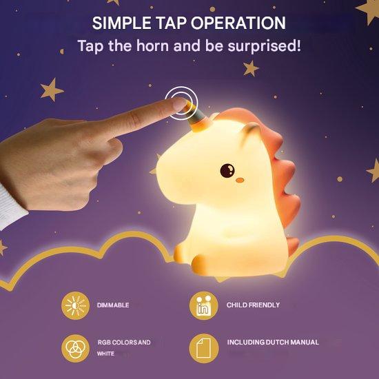 Unicorn LED night light for kids room decor showing colorful glow