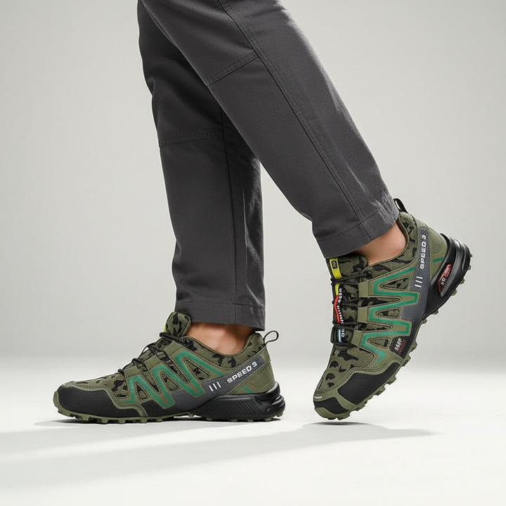 Unisex waterproof hiking shoes showing the durable tread and non-slip sole for outdoor trails.