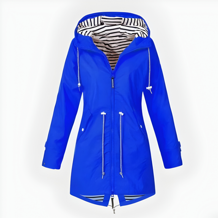 Womens spring apparel rain jacket styled with casual outfit