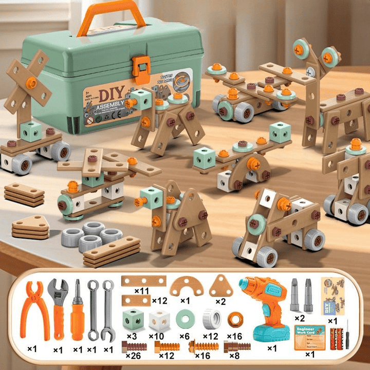 Creative play building blocks and toy tools for kids skill development