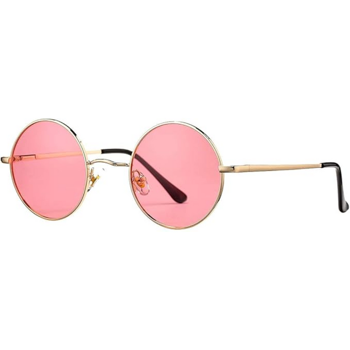 Close-up of polarized lenses on vintage-inspired round retro sunglasses for men and women
