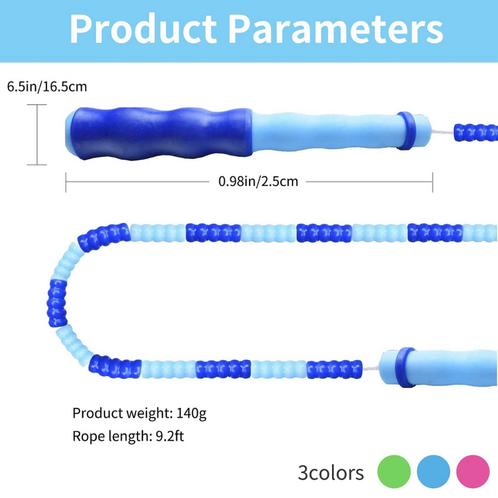 Close up of segmented beads on fitness skip rope for workout exercise