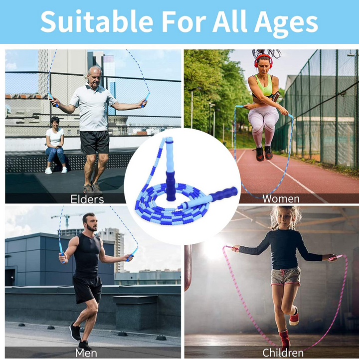 Fitness jump rope coiled showing durable beaded segments for training