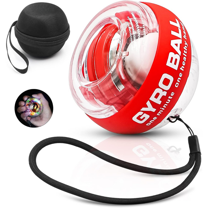 Durable gyroscopic training ball with safety wrist strap attached securely