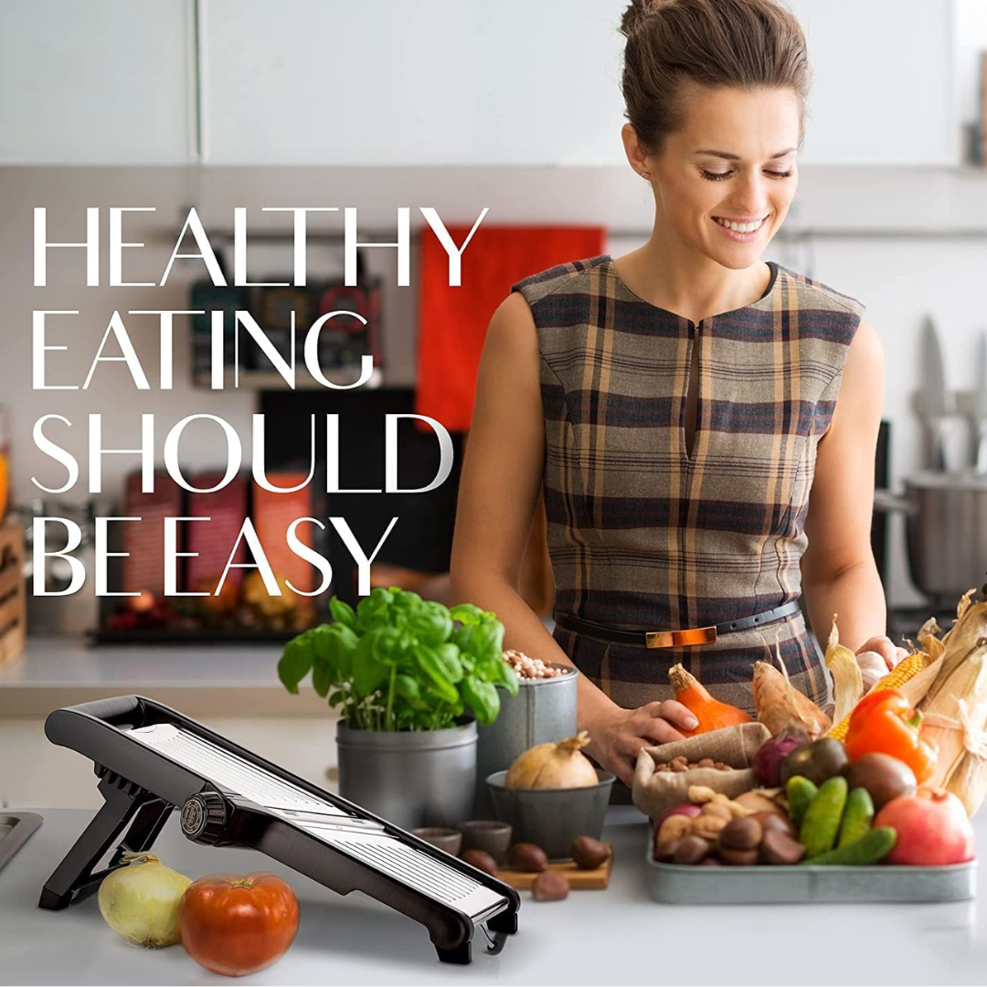 Kitchen gadget set including vegetable slicer and safety accessories