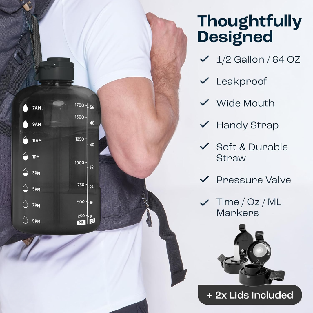 HydraMark 2L water bottle side view showcasing gradient color and capacity lines