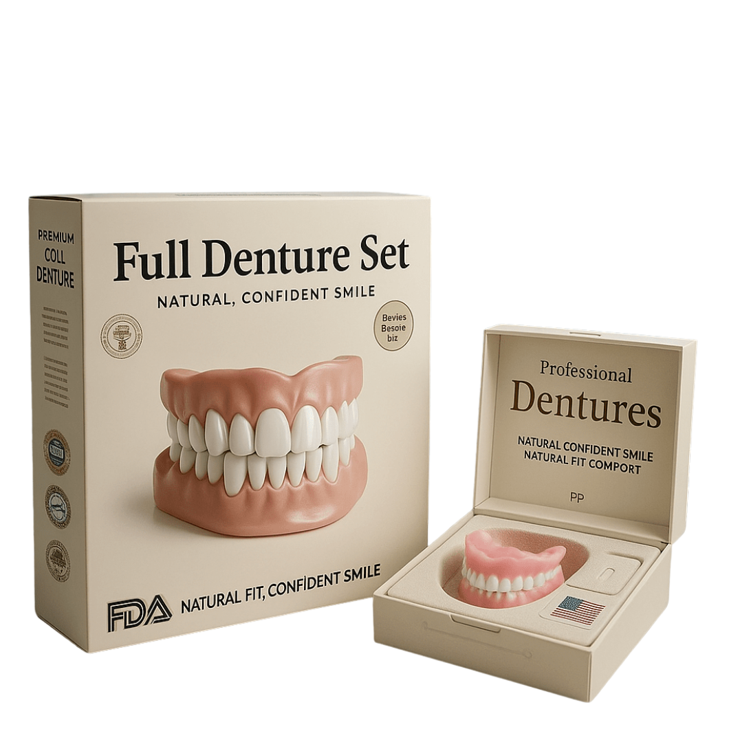 Full denture set box with upper and lower jaw display