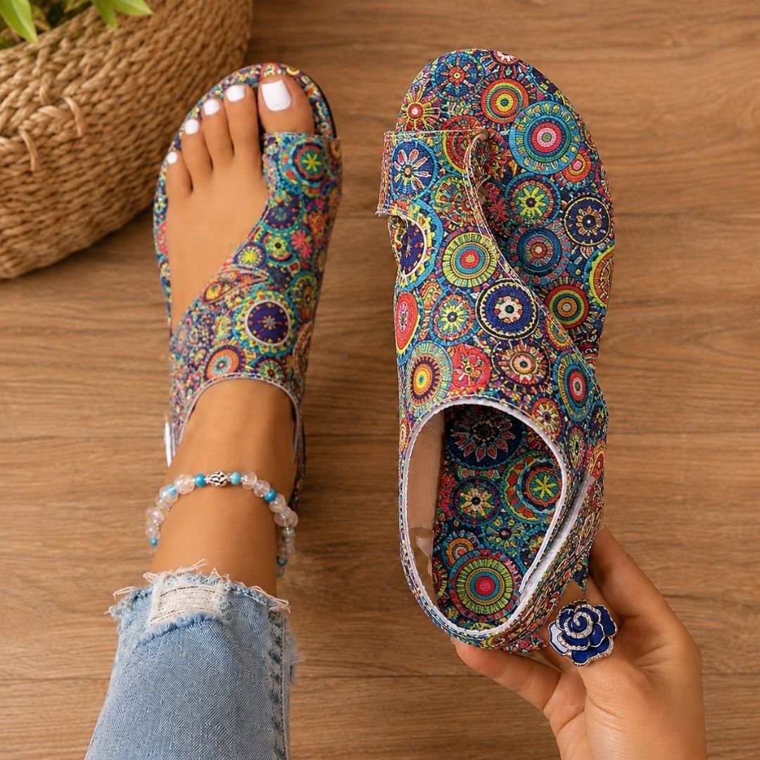Red women's orthopaedic sandals with arch support for summer walking