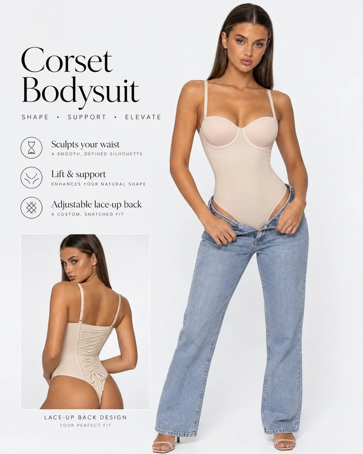 Waist trainer shapewear bodysuit for women in a neutral nude shade
