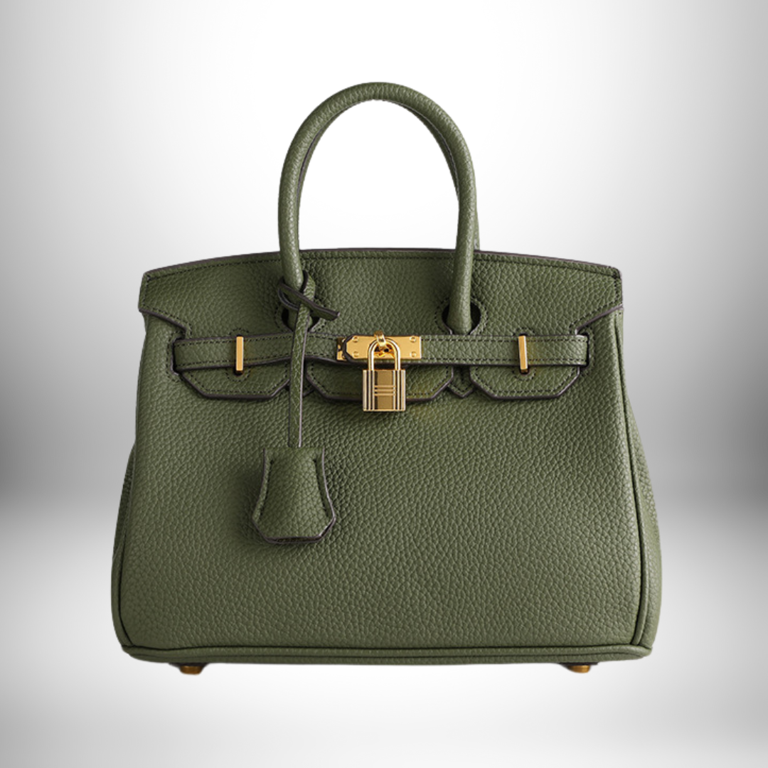 Close-up of premium leather grain texture on the women bag