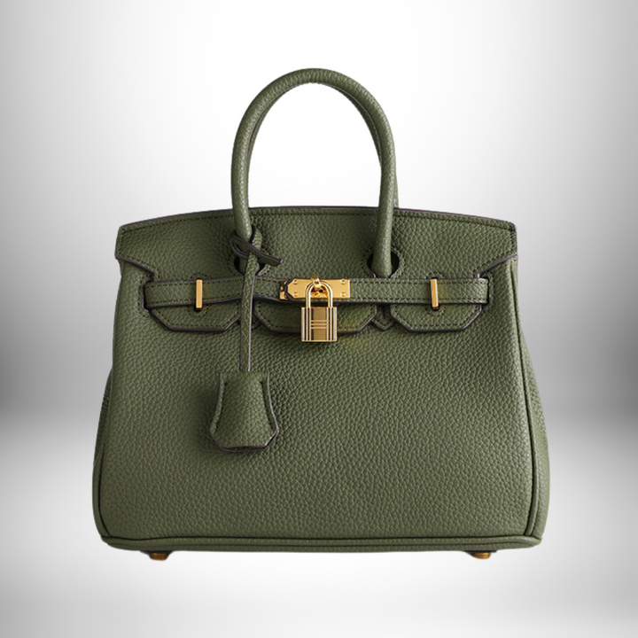 Close-up of premium leather grain texture on the women bag