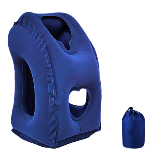 Side view of comfortable inflatable pillow providing neck support