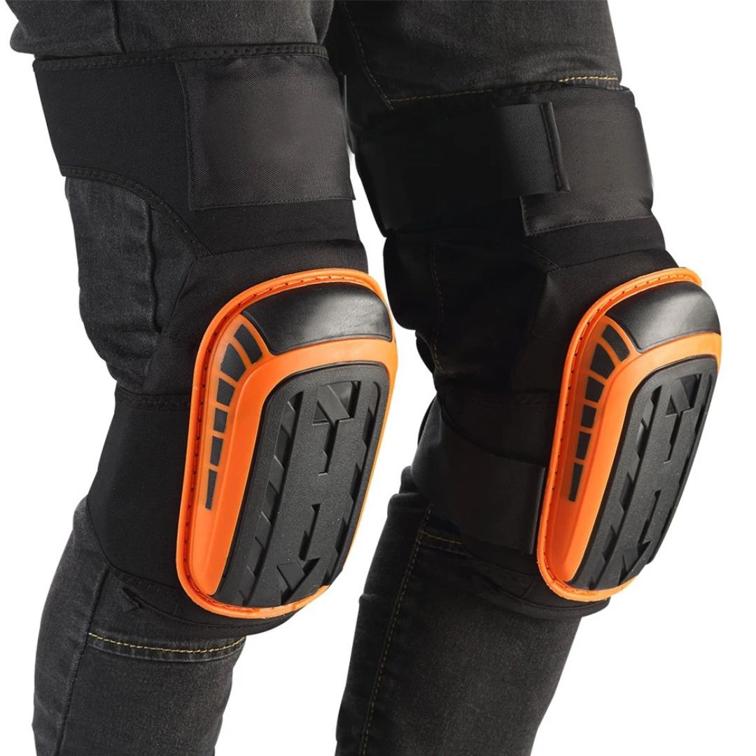 Lightweight unisex knee pads positioned for easy storage and transport