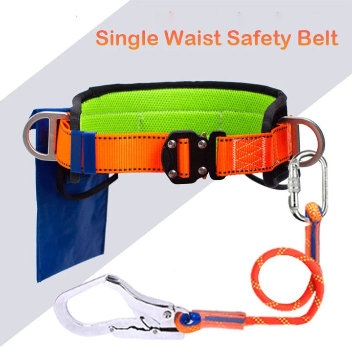 Side view of adjustable work safety harness with hip support belt for construction