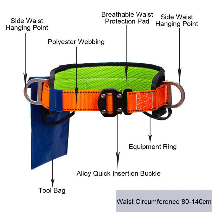 Rear view of height safety equipment showing ergonomic support and attachment rings