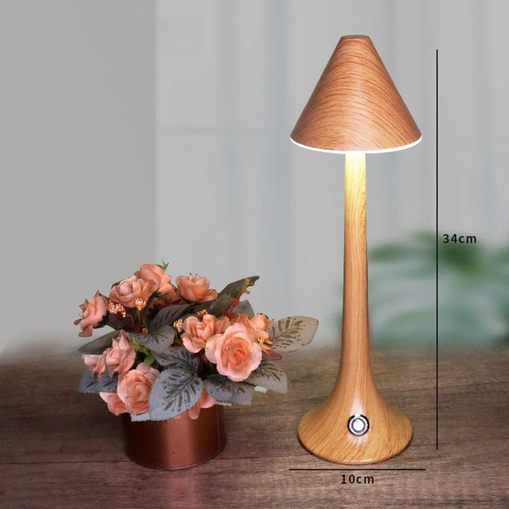 Aesthetic mushroom lamp lit up on a coffee table enhancing modern home decor