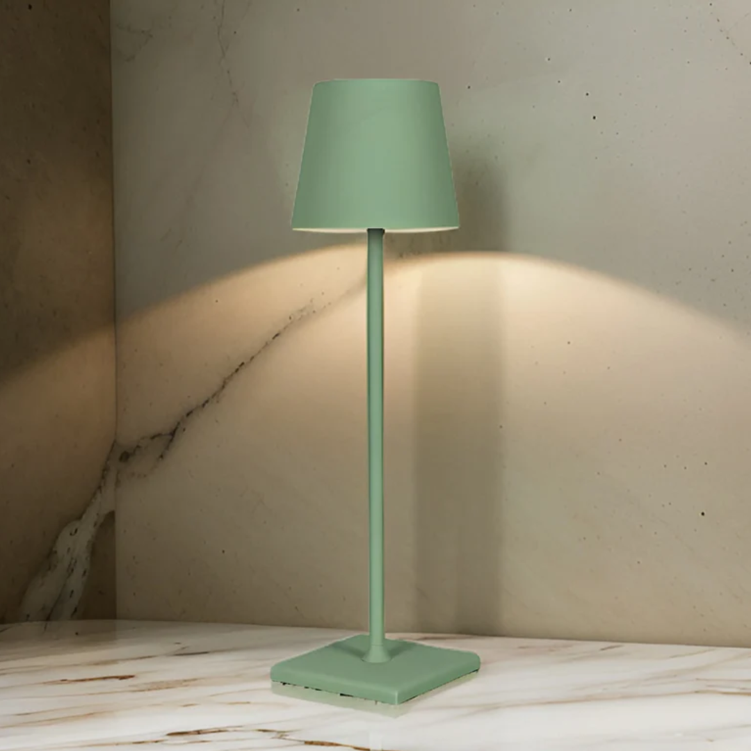 Portable LED lighting table lamp featuring a rechargeable battery for convenient outdoor use