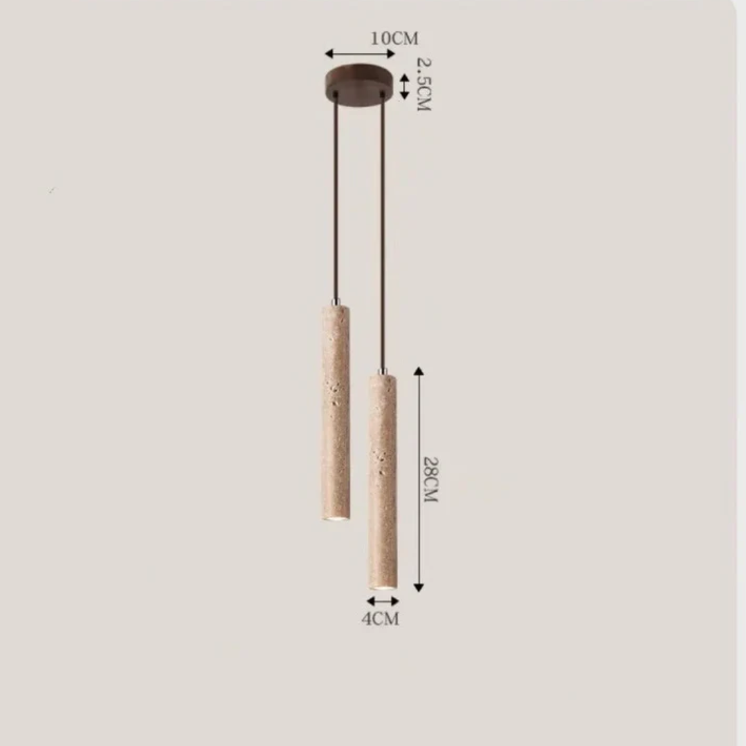 Close-up of the textured natural travertine stone pendant light fixture