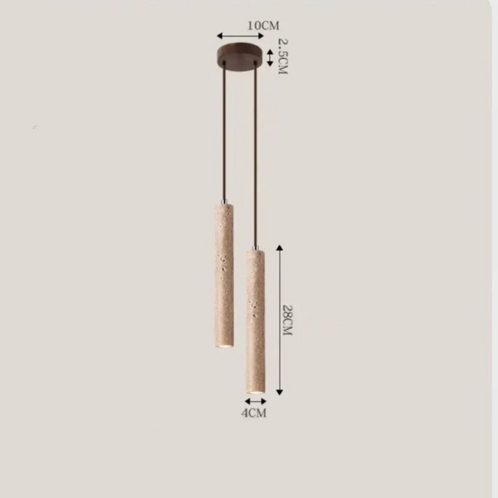 Close-up of the textured natural travertine stone pendant light fixture