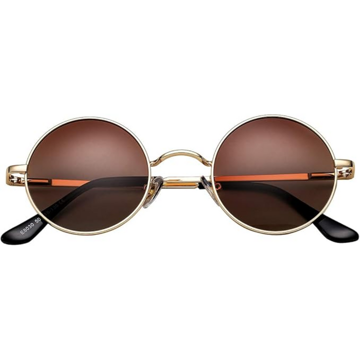 Close-up of nose pads and front frame details on designer-style round eyewear