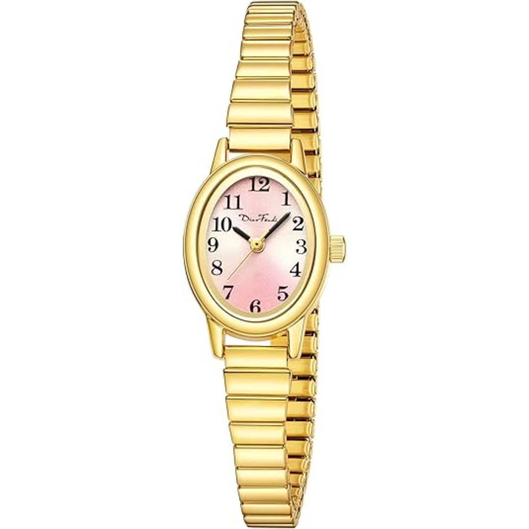 Silver and gold tone women's elegant mini watch flat lay display