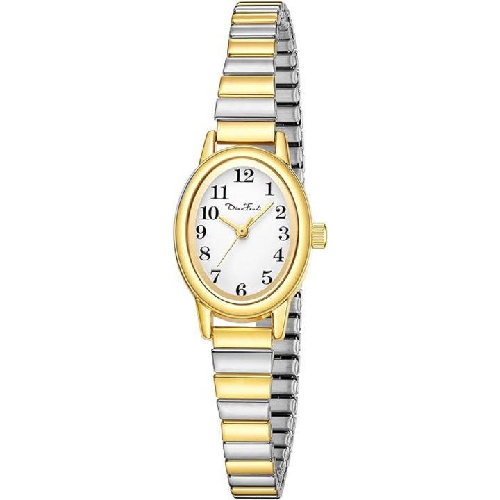Women's Romy elegant mini watch showing detailed analogue dial and two-tone strap