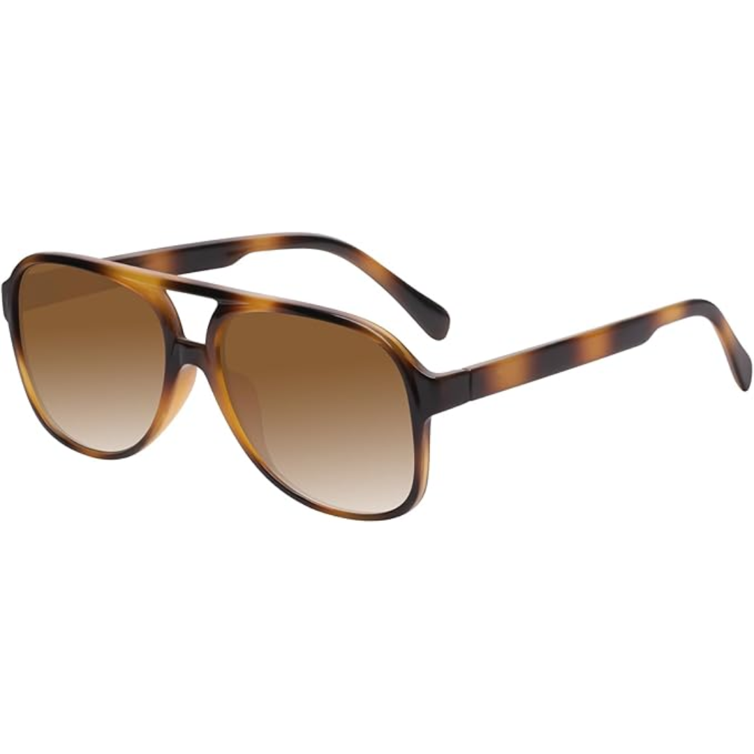 Brown tortoiseshell retro aviator sunglasses with gradient lenses