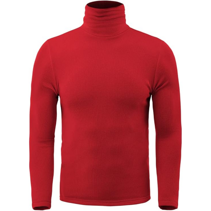 Back view of mens thermal turtleneck sweater in cold weather style