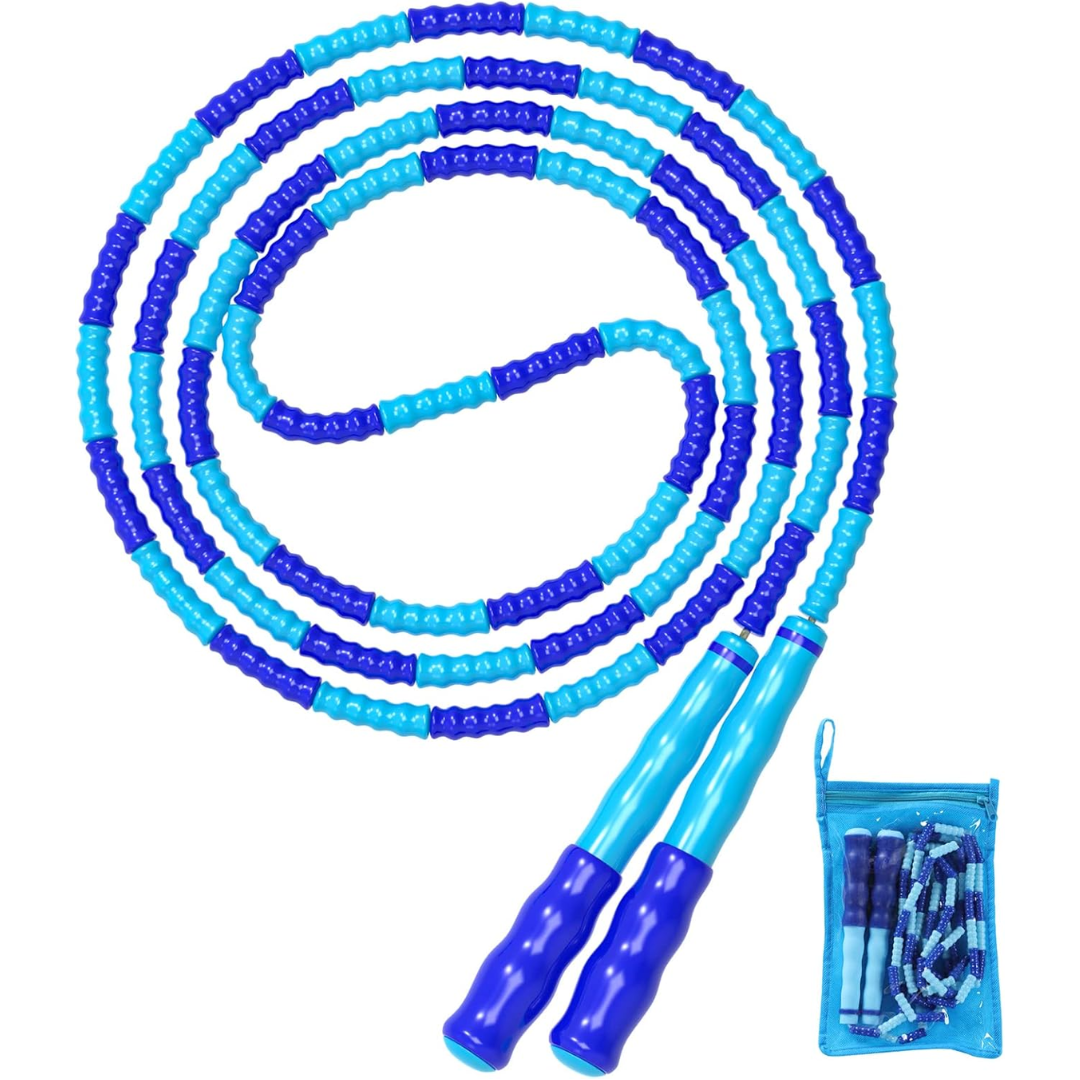 Athletic person using beaded skip rope for high intensity cardio workout
