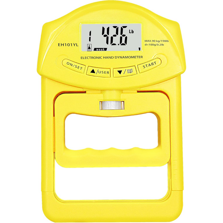 Digital hand dynamometer 90 kg packed in product box for fitness tracking