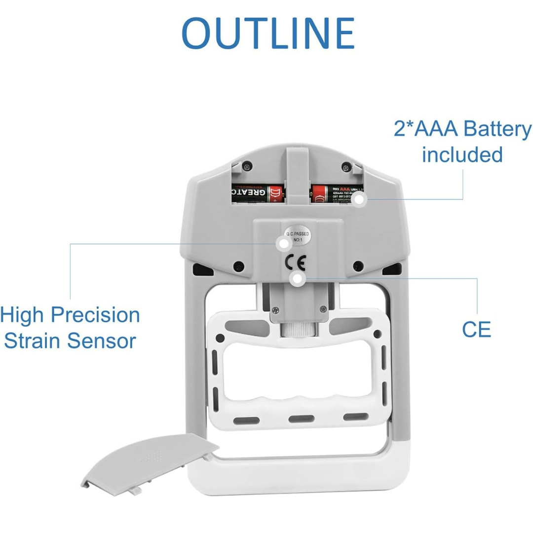 Back view of electronic hand dynamometer showing battery compartment