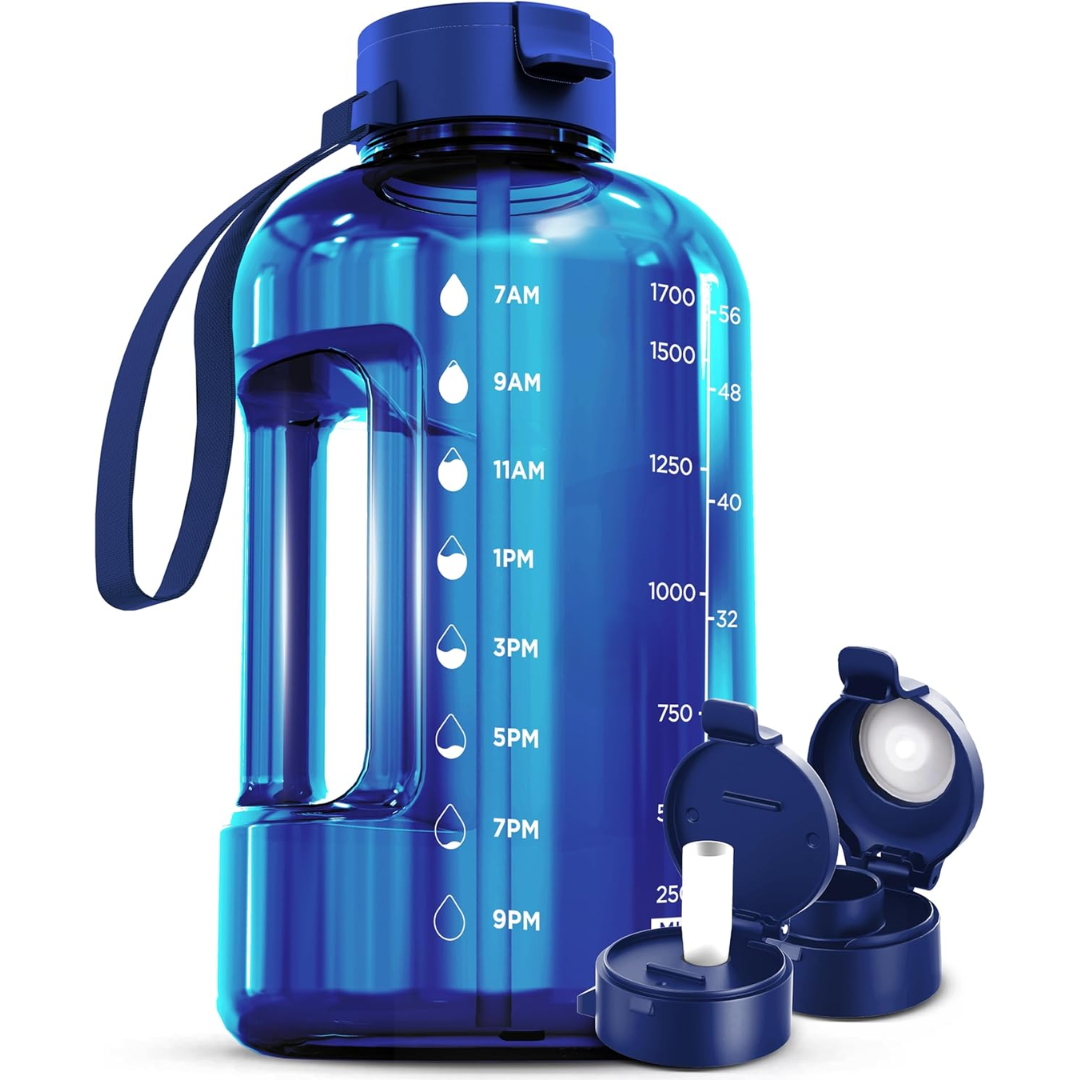 Leak-proof lid open view of the HydraMark 2-liter motivational water bottle