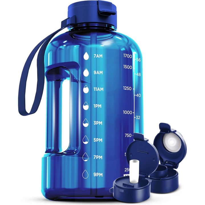 Leak-proof lid open view of the HydraMark 2-liter motivational water bottle