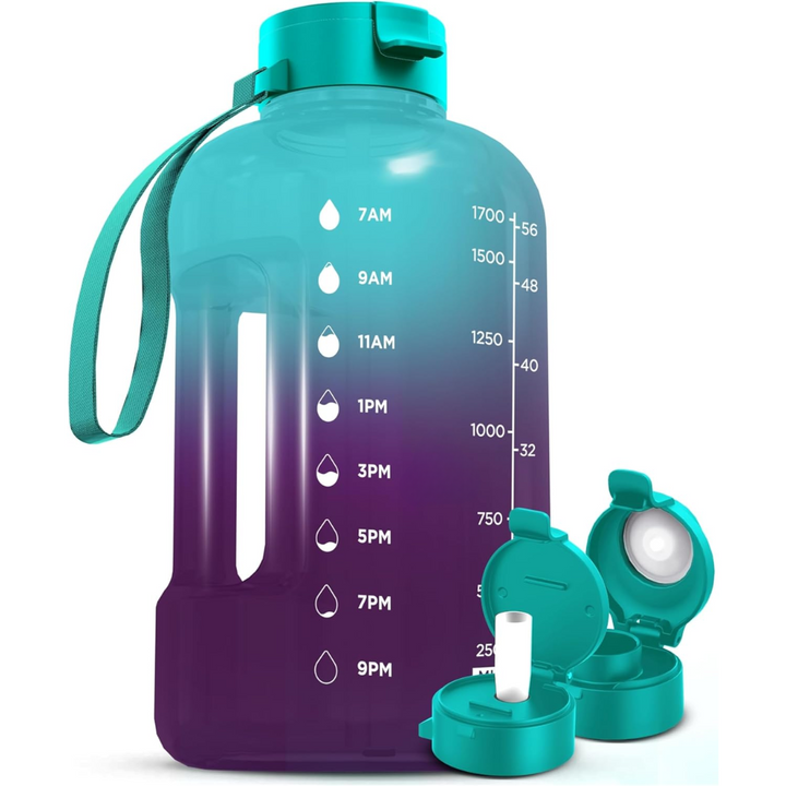Travel-friendly 2L water bottle with straw and time scale in hand